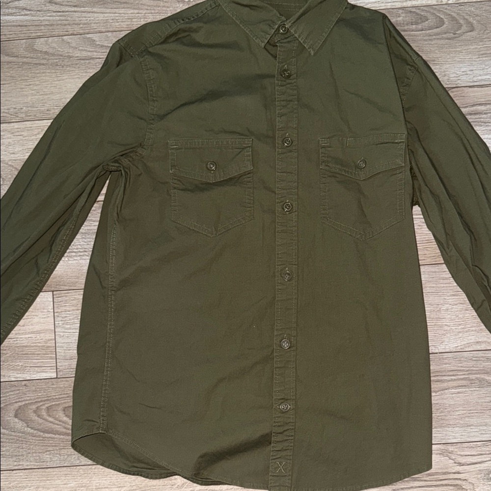 Olive Green Button-Up Shirt Express